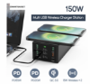 Imagine 150W, 8 in 1 incarcator USB PD cu 6 porturi si incarcator dublu wireless de 15 W ,Afisaj LED Statie de incarcare ,Negru