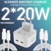 Imagine Set incarcator 40W Dual USB-C, PD 3.0 pentru iPhone 14, 13, 12 ProMax, iPad, 1 cablu date c-c, 1 cablu date lighting usb-C, 2m
