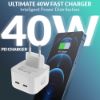 Imagine Set incarcator 40W Dual USB-C, PD 3.0 pentru iPhone 14, 13, 12 ProMax, iPad, 1 cablu date c-c, 1 cablu date lighting usb-C, 2m