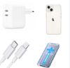 Imagine Set 4 Bucati, Incarcator 50W Dual PD Usb-C Pentru Iphone 12 Pro Max , Husa Magsafe Transparenta, Cablu Incarcare Lightning - USB-C, 2m, Folie De Protectie Din Sticla Premium Cu Instalare Kit