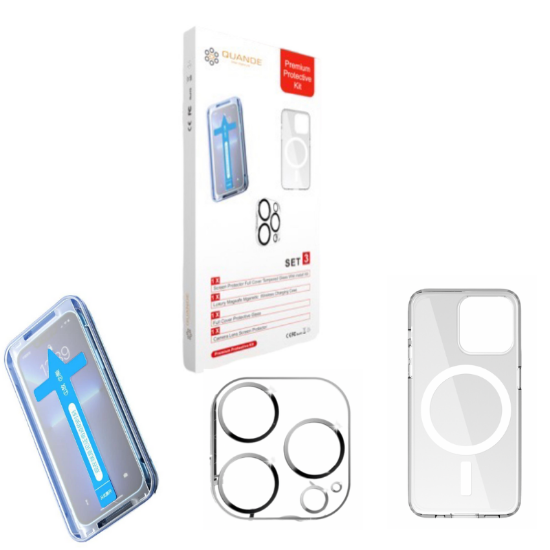 Imagine Set 3 bucati premium protectie kit, Folii sticla compatibil cu iPhone 13 Pro MAX  cu Easy Install Kit husa transparenta MagSafe, folie sticla protectie camere spate